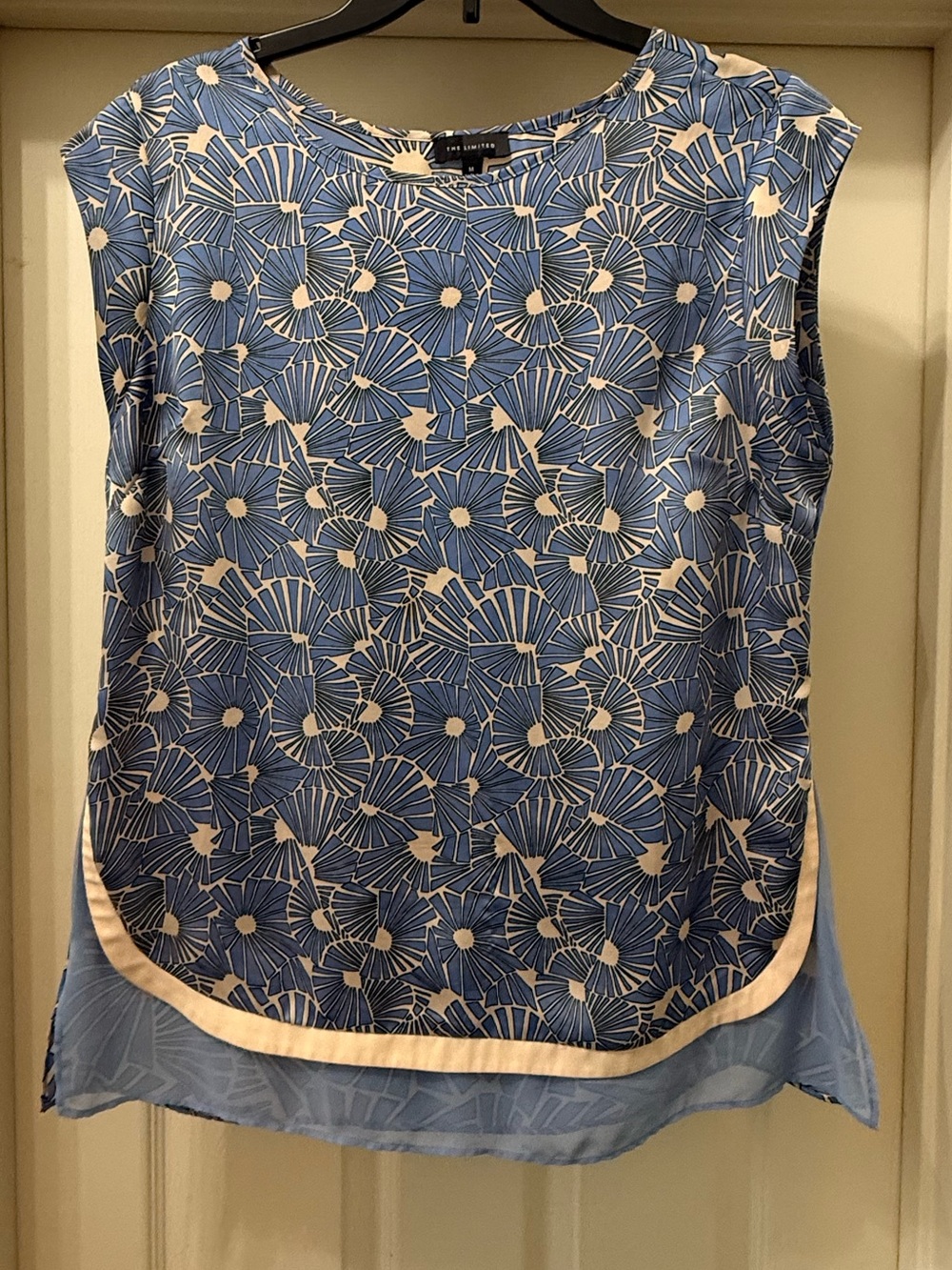 The Limited Blue Floral Print Sleeveless Top with Cream Trim
